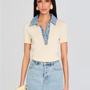 SER.O.YA Cream and Blue Button Down Shirt